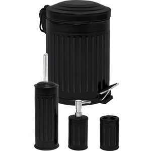 Vintage 4 Lü Çöp Kovası Banyo Seti Siyah