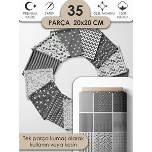 Desenli %100 Pamuk Saten Patchwork Kumaş – Tek Parça 150×110 cm, 35 Kare Kupon