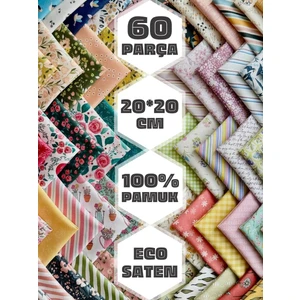 60 Adet 20x20 cm %100 Pamuk Eco Saten Patchwork Kumaş Seti – Vintage Çiçek Desenli