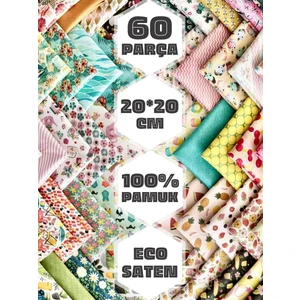 60 Adet 20x20 cm %100 Pamuk Eco Saten Patchwork Kumaş Seti – Vintage Çiçek Desenli