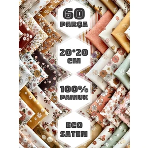 60 Adet 20x20 cm %100 Pamuk Eco Saten Patchwork Kumaş Seti – Vintage Çiçek Desenli