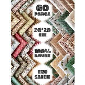 60 Adet 20x20 cm %100 Pamuk Eco Saten Patchwork Kumaş Seti – Vintage Çiçek Desenli