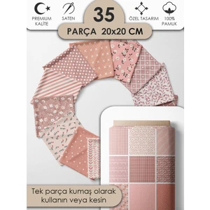 Desenli %100 Pamuk Saten Patchwork Kumaş – Tek Parça 150×110 cm, 35 Kare Kupon