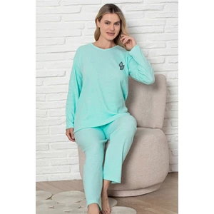 Kalın Kışlık Interlok Şeritli Uzun Kollu Örme Pijama Takımı