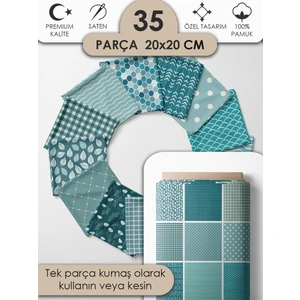 Desenli %100 Pamuk Saten Patchwork Kumaş – Tek Parça 150×110 cm, 35 Kare Kupon