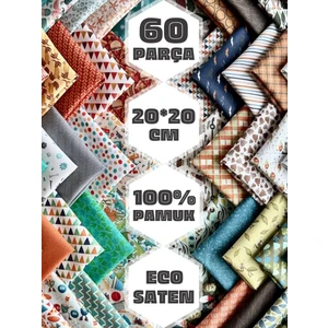 60 Adet 20x20 cm %100 Pamuk Eco Saten Patchwork Kumaş Seti – Vintage Çiçek Desenli