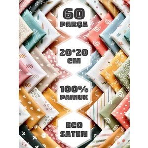 60 Adet 20x20 cm %100 Pamuk Eco Saten Patchwork Kumaş Seti – Vintage Çiçek Desenli