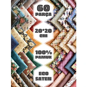 60 Adet 20x20 cm %100 Pamuk Eco Saten Patchwork Kumaş Seti – Vintage Çiçek Desenli