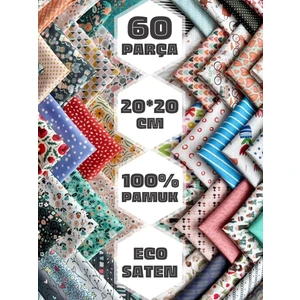 60 Adet 20x20 cm %100 Pamuk Eco Saten Patchwork Kumaş Seti – Vintage Çiçek Desenli