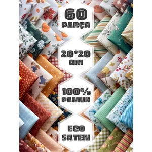 60 Adet 20x20 cm %100 Pamuk Eco Saten Patchwork Kumaş Seti – Vintage Çiçek Desenli