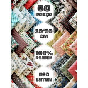 60 Adet 20x20 cm %100 Pamuk Eco Saten Patchwork Kumaş Seti – Vintage Çiçek Desenli