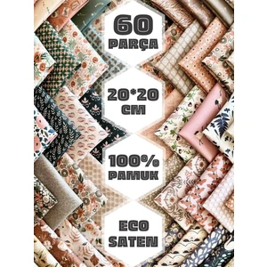 60 Adet 20x20 cm %100 Pamuk Eco Saten Patchwork Kumaş Seti – Vintage Çiçek Desenli