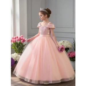 Kız Çocuk Payetli Abiye Elbise – Tül Prenses Model - Özel Gün Elbisesi