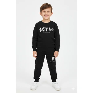 Erkek Çocuk %100 Organik Pamuk Bitki Baskılı Yumuşacık Trend Eşofman Takımı - 1008