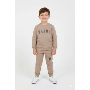 Erkek Çocuk %100 Organik Pamuk Bitki Baskılı Yumuşacık Trend Eşofman Takımı - 1008