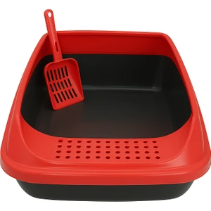 Kürekli Açık Kedi Tuvaleti - Sıçrama Önleyici Yüksek Kenarlı Kedi Kumu Kabı