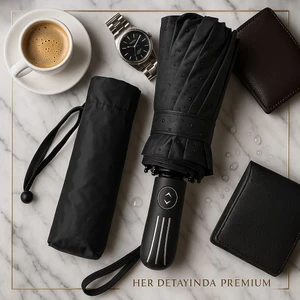 Premium Katlanır Şemsiye 3 Katlı Fiber Gövde 16 Telli Tam Otomatik Mekanizma 100 cm Çap