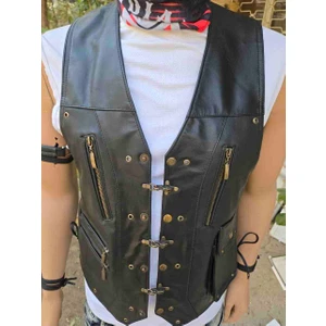 Hakiki Deri Motorcu Chopper Deri Yelek
