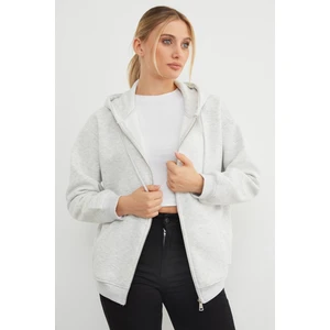 Basic Fermuarlı Kapüşonlu Oversize Sweatshirt