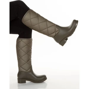 Yeşil Baklava Desenli Esnek Baldır Seçmez Su Geçirmez Rahat Giyilen Yağmur Çizmesi