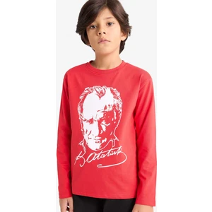 Erkek Çocuk Bisiklet Yaka Atatürk Baskılı Uzun Kollu Tişört F8685A825WN