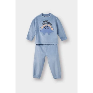 Erkek Bebek Pijama Takımı Dinozor Baskılı Uzun Kollu Welsoft Pelüş Üst Uzun Alt G1523A525WN