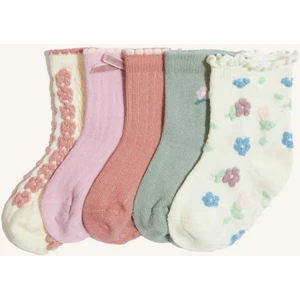 Kız Bebek Kaydırmaz Taban 5'li Pamuklu Uzun Çorap
