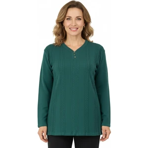 Kadın Kışlık Armut Yaka Üç Düğmeli Normal Kesim Likralı Pamuklu Anne Kazak