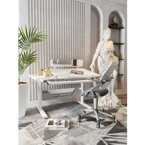 Creo Mobili Ergonomik Çalışma Masası Çekmeceli ve Yükseklik Ayarlı Masa + Sandalye - Beyaz/Gri - Vega Advanced