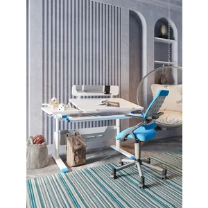 Creo Mobili Montessori Uyumlu Çalışma Masası + Sandalye - Beyaz/Mavi - Vega Advanced
