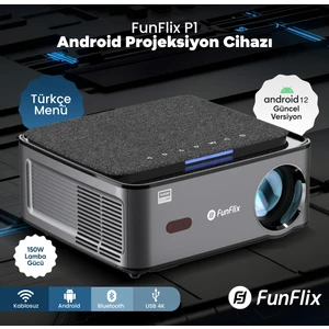 Funflix P1 Android 4K Destekli LED Full Hd Projeksiyon Cihazı, Bluetooth, 150W Lamba, 300 Inç Görüntü