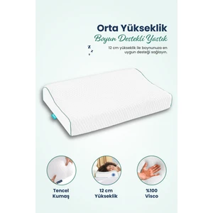 Orta Yüksek Boyun Destekli Ortopedik Visco Yastık 60X40X12-8CM