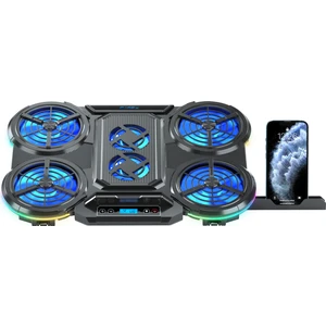 Frost Gt6 6x Big Turbo LED Fan - 10 Modlu Rgb - LCD Ekran - Ayarlabilir Fan Hızı & 7 Farklı Stand Yükseklik Kademesi – 2x USB - Özel Tasarım Notebook Soğutucu - Siyah (13"-17" Boyut Destekli)