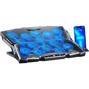 Frost GT15 15X Turbo LED Fan - 10 Modlu Rgb - LCD Ekran - Ayarlabilir Fan Hızı & 9 Farklı Stand Yükseklik Kademesi – 2x USB - Metal Mesh Zemin Notebook Soğutucu - Siyah (9"-17" Boyut Destekli)