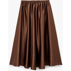 Bol Kalıp Beli Lastikli Midi Kloş Saten Etek