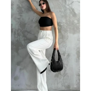 Yüksek Bel Beyaz Kumaş Palazzo Pantolon
