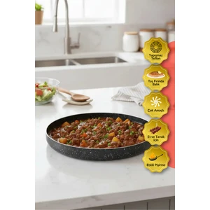 Dr.maya® | Yuvarlak Granit Fırın Tepsisi | 28 Cm, Alüminyum Gövde, Hafif ve Dayanıklı Yapışmaz