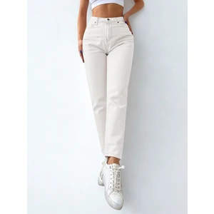 Kadın Mom Fit Jeans Kot Pantolon Beyaz