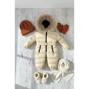 HC Kids Wear Bebek Kozmonot Tulum Kürk Kapşonlu Sarı