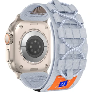 Good Case Apple Watch 9 (45MM) Uyumlu Inovatif Halka Tasarımlı Hasır Kumaş Kordon-99 Gri