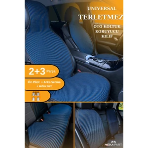 Terletmez Oto Koltuk Koruyucu Kılıf %100 Pamuk 5 Li Tam Set Mavi Siyah Peugeot Partner Tüm Modeller