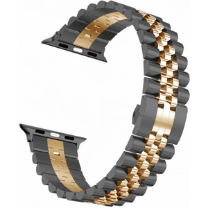 Good Case Apple Watch 10 (46MM) Uyumlu Zincir Görünümlü Metal Kordon-36 Siyah-Rose Gold