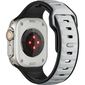 Good Case Apple Watch Ultra 3 (49MM) Uyumlu Yeni Tasarım Silikon KORDON-135 Gümüş-Siyah