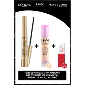 L'Oréal Paris Telescopic Gold & Bare With Me 01 Ten Makyaj Seti - Matte Ink 20 Mini Mini Ruj Hediyeli
