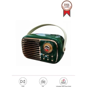 Bluetooth Hoparlör Nostaljik Radyo Mikrofonlu Rgb Işıklı TWS USB TF Speaker BTS-1956 Yeşil