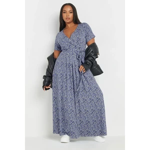 Büyük Beden V Yaka Kısa Kollu Önü Kuşaklı Maxi Elbise 303506