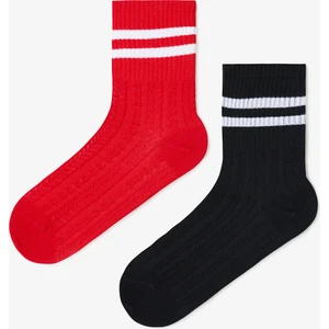 2 Çift Pamuklu Kendinden Desenli Kolej Tenis Soket Çorap