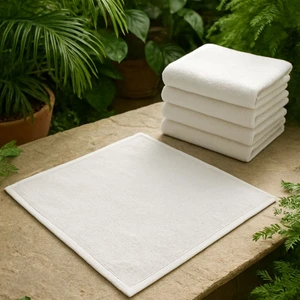 Velur %100 Pamuk Doğal Misafir Havlusu 6 Adet - Beyaz - 30X30 cm