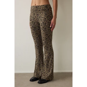 Leopar Desenli Yüksek Bel İspanyol Paça Pantolon