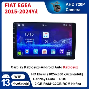 Fiat Egea 2GB Ram 32GB Rom Android Multimedya Sürüm 13 Kablosuz Carplay Navigasyon 9 Inç Ekran